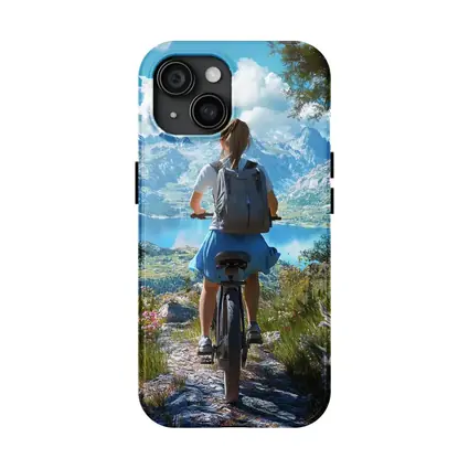 Girl Cycling Mountain Lake Scenic Landscape
