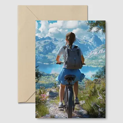 Girl Cycling Mountain Lake Scenic Landscape