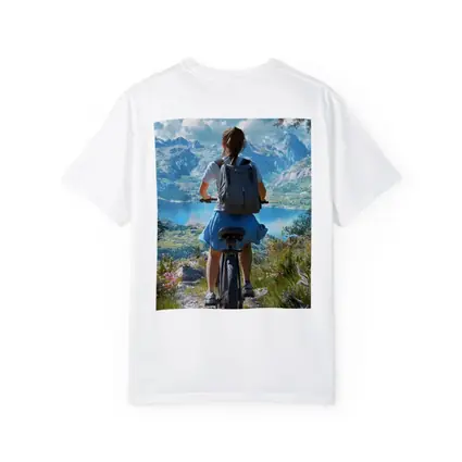 Girl Cycling Mountain Lake Scenic Landscape