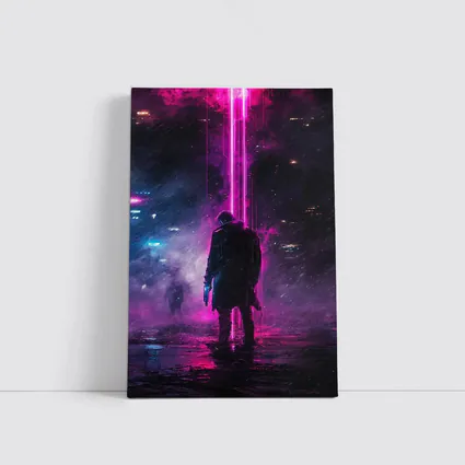 Cyberpunk Gunman Neon Rain Dark City