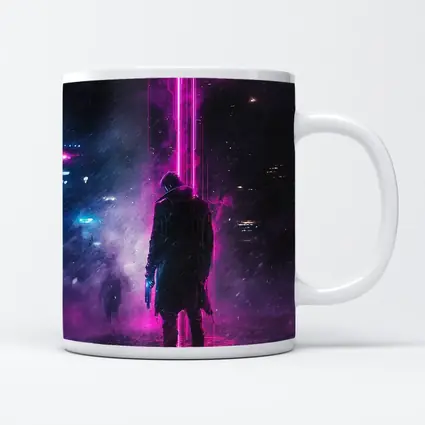 Cyberpunk Gunman Neon Rain Dark City