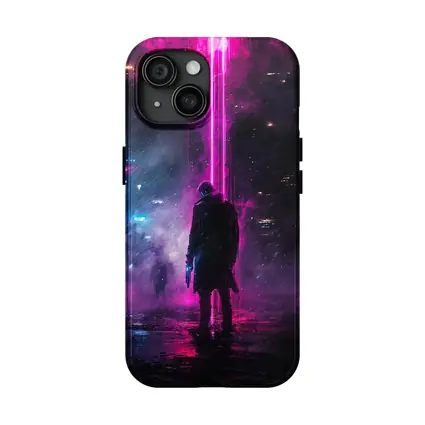 Cyberpunk Gunman Neon Rain Dark City