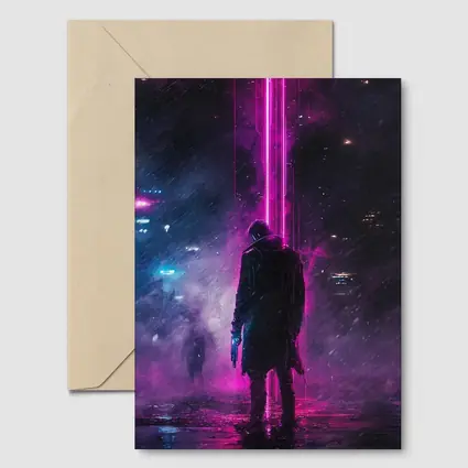 Cyberpunk Gunman Neon Rain Dark City