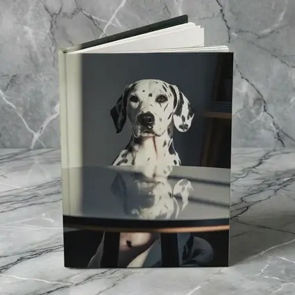 Dalmatian Dog Sitting by Round Table