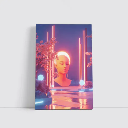 Neon Glow Sculpture Cherry Blossom Digital Art