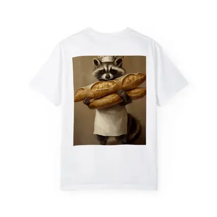 Raccoon Chef Holding Baguettes Beige Background