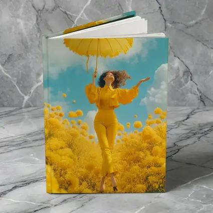 Woman Yellow Flowers Field Sky Background