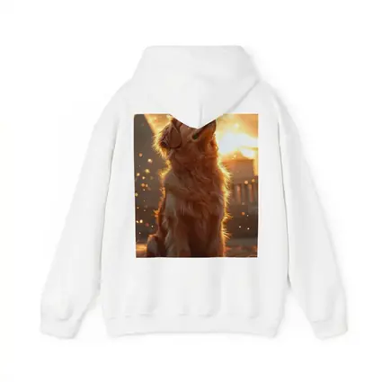 Golden Retriever Glowing Sunset Ancient Ruins