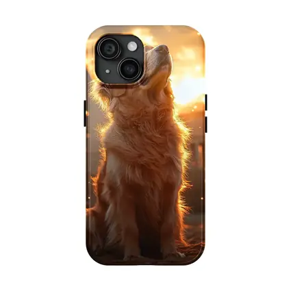 Golden Retriever Glowing Sunset Ancient Ruins