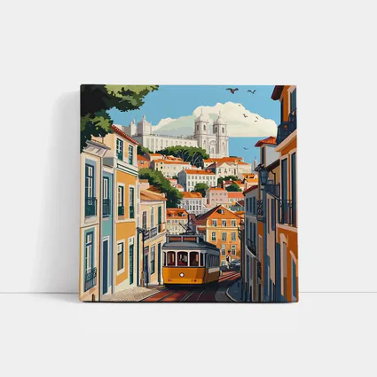 Lisbon Tram Colorful City Street Illustration