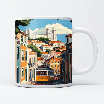 Lisbon Tram Colorful City Street Illustration
