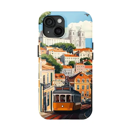 Lisbon Tram Colorful City Street Illustration