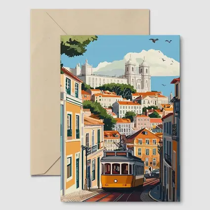 Lisbon Tram Colorful City Street Illustration