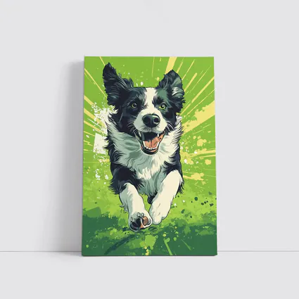 Border Collie Running Green Pop Art Background