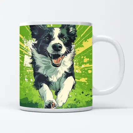 Border Collie Running Green Pop Art Background