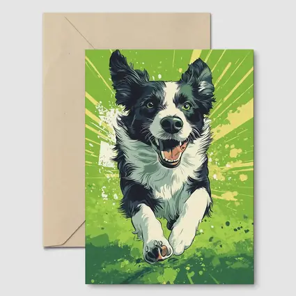 Border Collie Running Green Pop Art Background