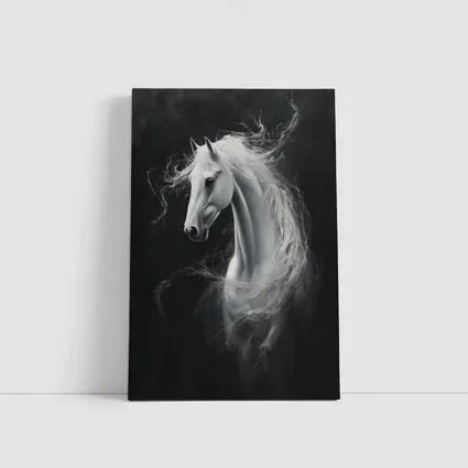 White Horse Portrait Dark Black Background Painting