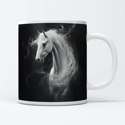 White Horse Portrait Dark Black Background Painting