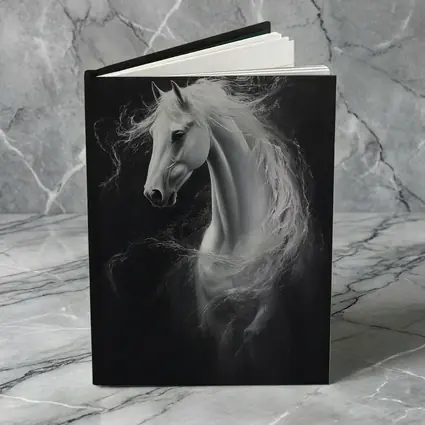 White Horse Portrait Dark Black Background Painting