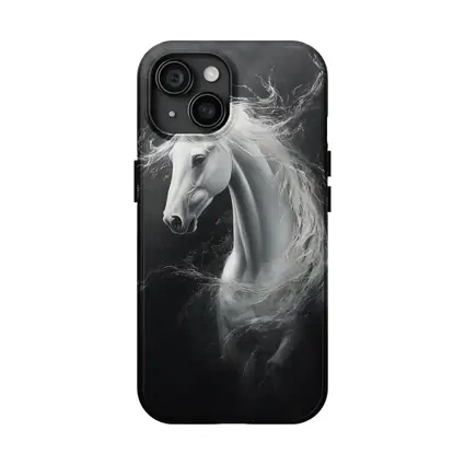 White Horse Portrait Dark Black Background Painting