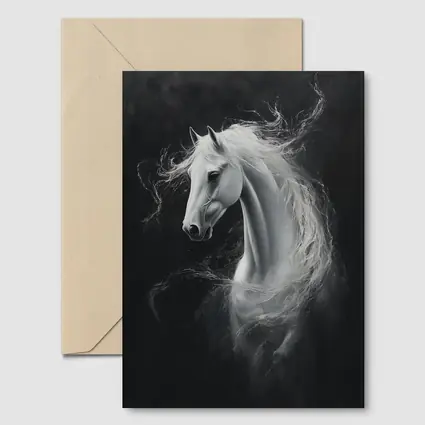 White Horse Portrait Dark Black Background Painting