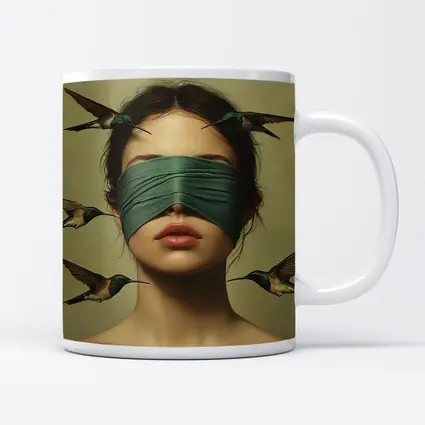 Blindfolded Woman Hummingbirds Surreal Portrait Art