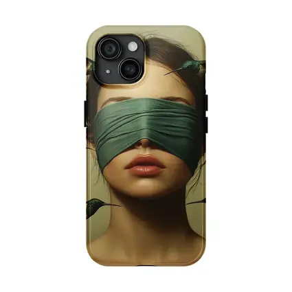 Blindfolded Woman Hummingbirds Surreal Portrait Art