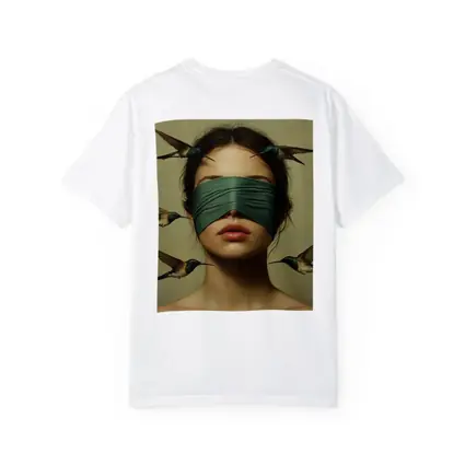 Blindfolded Woman Hummingbirds Surreal Portrait Art