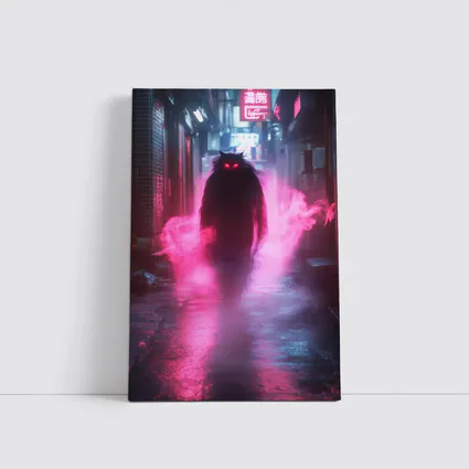 Glowing Cat Spirit Neon City Alley