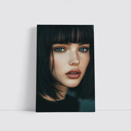 Young Woman Blue Eyes Dark Hair Portrait
