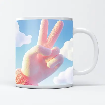 Pink Peace Sign Hand Blue Sky