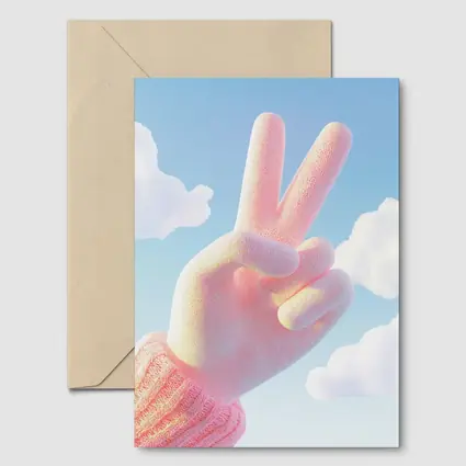 Pink Peace Sign Hand Blue Sky