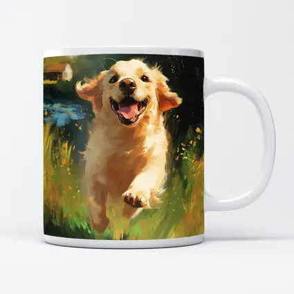 Happy Golden Retriever Running Through Green Fields