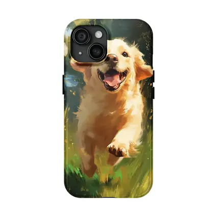 Happy Golden Retriever Running Through Green Fields