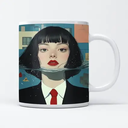 Woman Half Submerged Urban Water Illustration