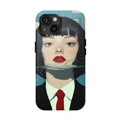 Woman Half Submerged Urban Water Illustration