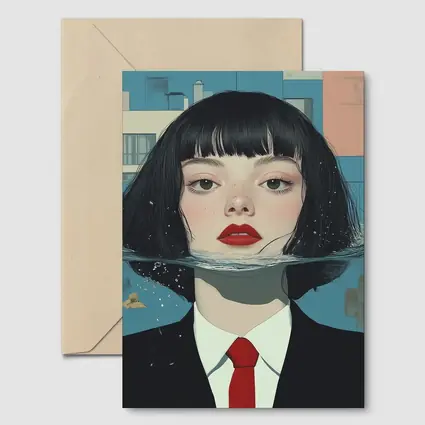 Woman Half Submerged Urban Water Illustration