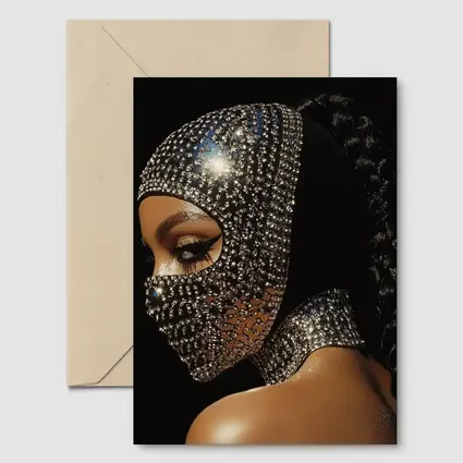 Woman Crystal Rhinestone Mask Black Background
