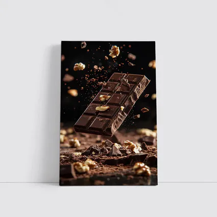Dark Chocolate Bar With Walnuts Exploding