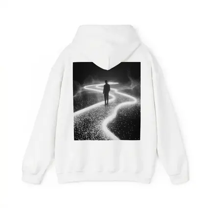 Lone Figure Standing on Glowing Winding Path