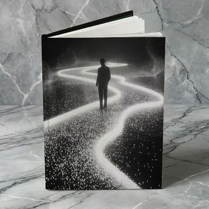 Lone Figure Standing on Glowing Winding Path