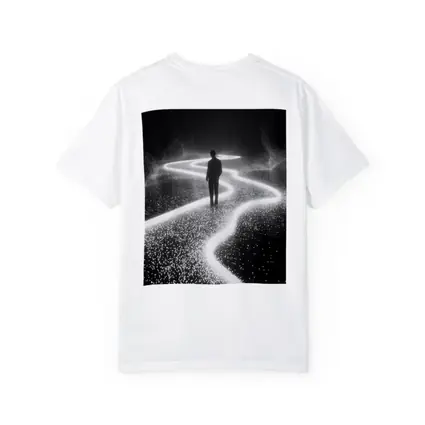 Lone Figure Standing on Glowing Winding Path