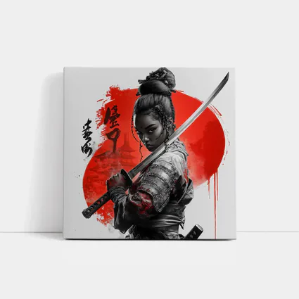 Black Female Samurai Red Circle Japan Art