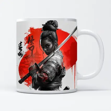 Black Female Samurai Red Circle Japan Art