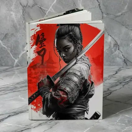 Black Female Samurai Red Circle Japan Art