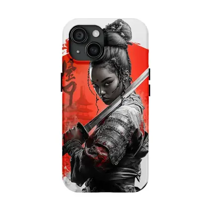 Black Female Samurai Red Circle Japan Art