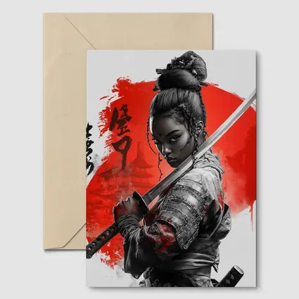 Black Female Samurai Red Circle Japan Art