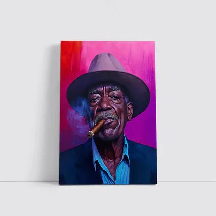 Old Man Cigar Hat Bold Pink Background