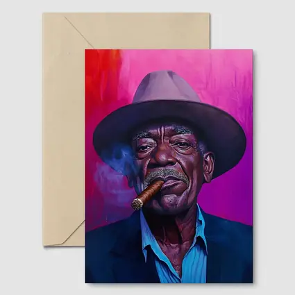 Old Man Cigar Hat Bold Pink Background