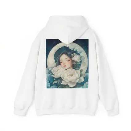Sleeping Girl Moon Peonies Night Sky